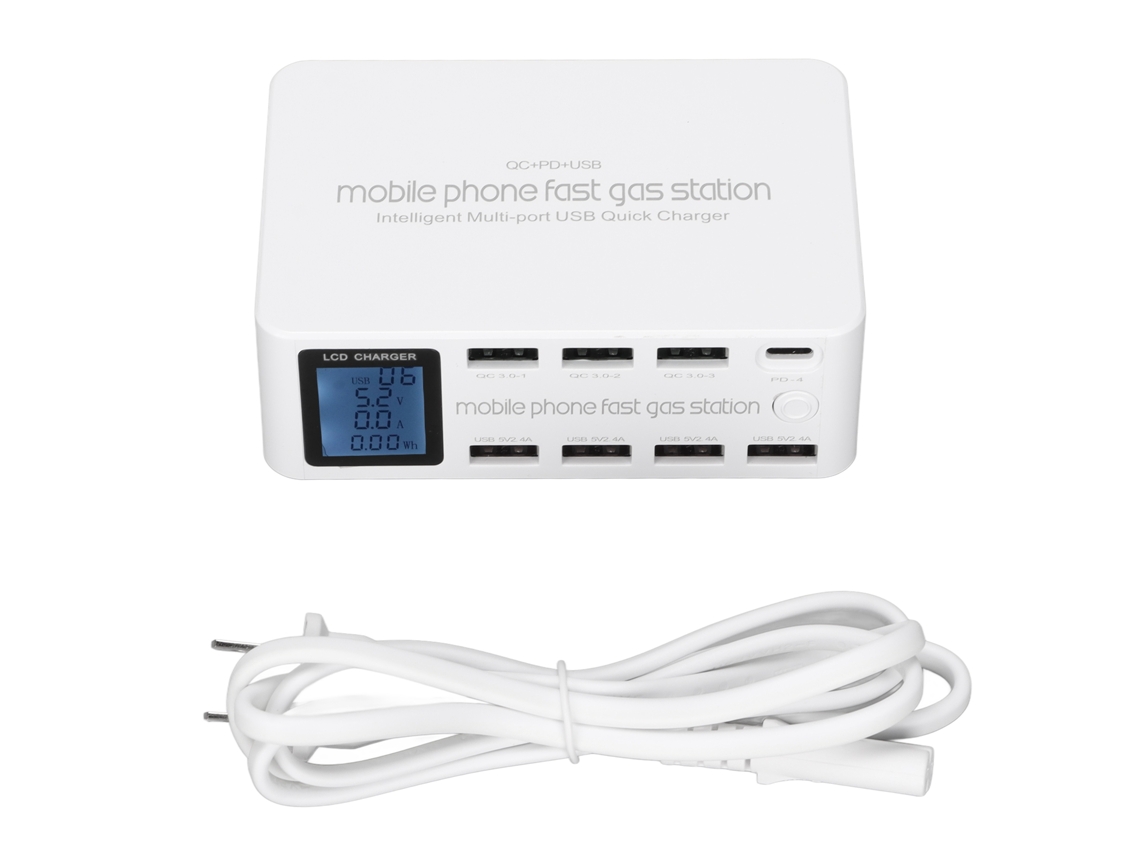 Wlx-818d Estação De Carregamento Usb 8 Portas 100w Com Display Lcd Carregador Rápido Qc3.0 Pd Us Plug