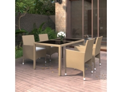 Juego de comedor de jardín de 2 piezas de vidrio templado/mimbre PE beige Dkd Home Decor