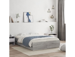 Cama Con Cajones Madera De Ingeniería Gris Sonoma 135x190 Cm