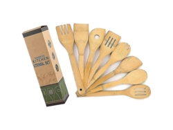 Juego De 8 Utensilios De Cocina De Bambú, Fáciles De Limpiar Y Aptos Para Sartenes Antiadherentes.