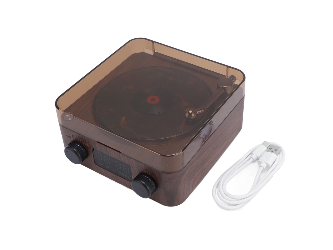 Alto-falante Estéreo Com Luz Ondulada E Display De Hora Tocador De Vinil Retro Bt Para Quarto Estúdio Cor Grão De Madeira
