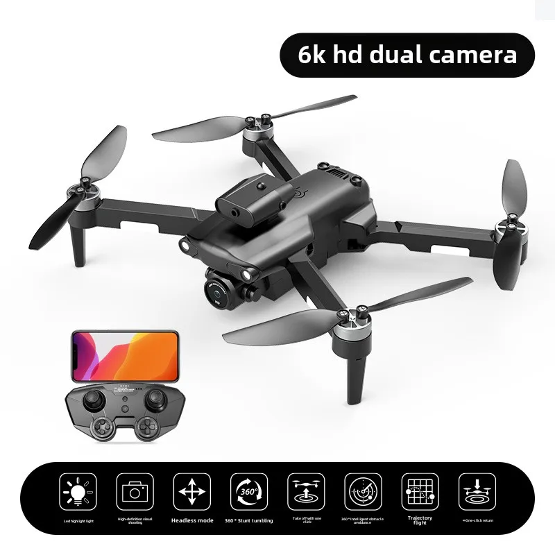 (Negro 6k) Dron controlado a distancia, equipado con cámara aérea LED de alta definición 6k y cuadricóptero con control remoto Wifi FPV.