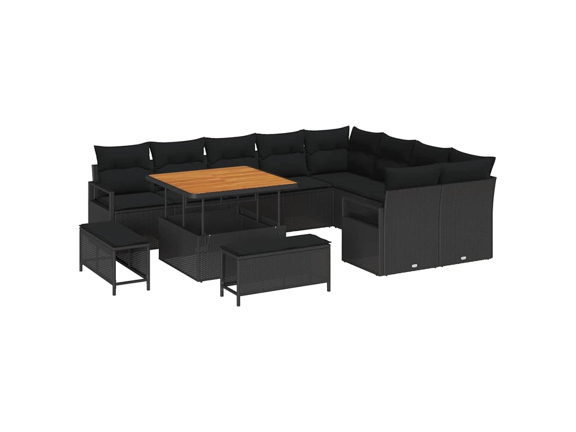 Maison Exclusive - Conjunto De Sofá De Jardín Con Cojín Con Almohada 12 Pcs Negro