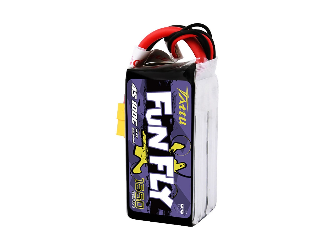 Batería de polímero de litio Tattu Funfly 4s de 14,8 V, 1550 mAh, 100 C, 4S1P, conector XT60 para dron de carreras RC FPV