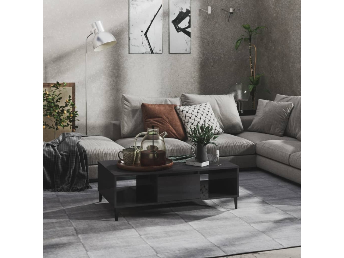Mesa de Centro Apoyo 103,5X60X35 cm Contrachapado Gris Brillante