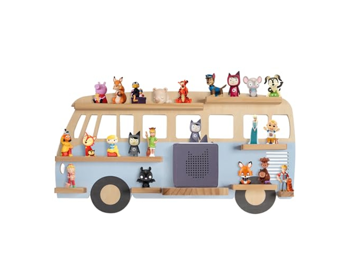 Estantería de pared magnética Todeco para Toniebox y Tonies, hasta 20-25 figuras Tonie, Tonie Regal Girl y Boy, autobús azul