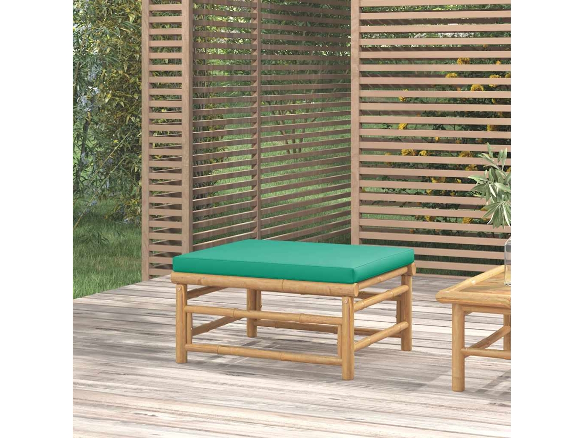 Reposapiés De Jardín Bambú Con Cojín Verde