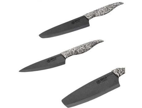 SAMURA Inca Juego De 3 Cuchillos De Cerámica: Cuchillo Utilitario 155 Mm / Cuchillo Nakiri 165 Mm / Cuchillo Chef 187 Mm Negro