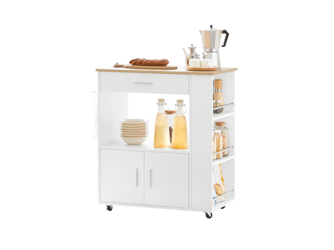 Carrito de Servicio SoBuy FKW113-WN con 3 Estantes laterals 2 Puertas 1 Cajón Blanco 82 x 46 x 88 cm