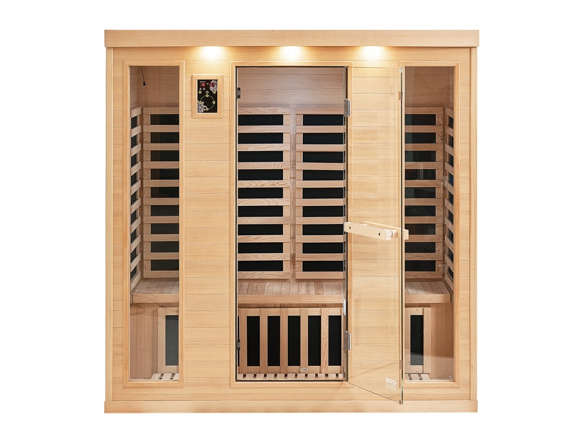 Cabina de Sauna Infrarrojos para 3-4 Personas 2580W con Cromoterapia, Bluetooth y Paneles Calefactores de Grafeno Tekmaquinas