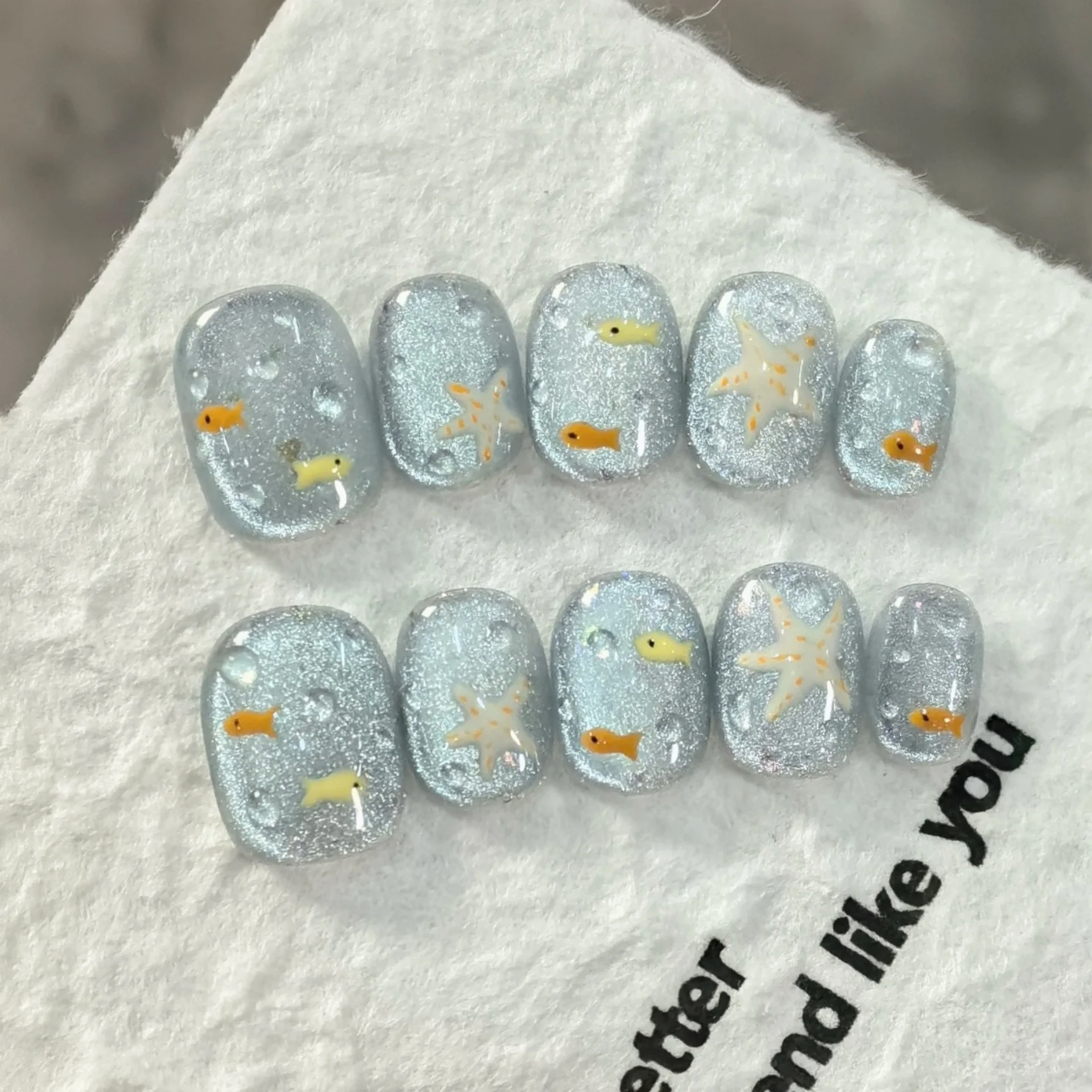 (a197-xs) Uñas Postizas Hechas A Mano Estilo Ojo De Gato, 10 Piezas, Manicura De Presión