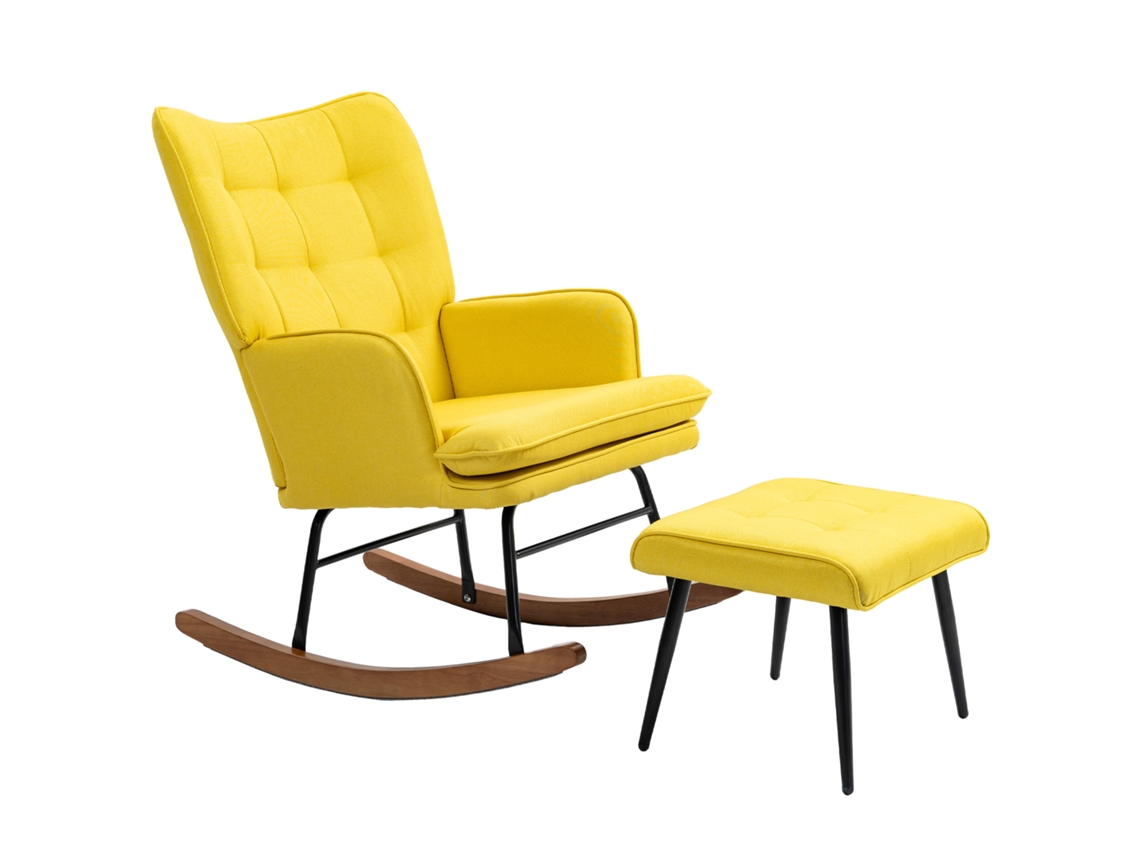 Silla Mecedora Con Reposapiés Cojín Acolchado Y Reposabrazos Carga 130 Kg Amarillo