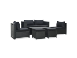 Conjunto de jardín de 6 piezas con cojines, mimbre sintético negro, DKD Home Decor