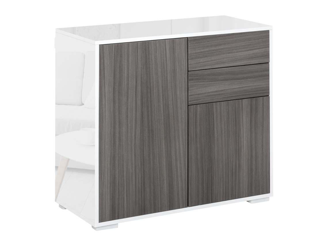 Armário com 2 gavetas, 2 portas, sistema de pressão, para casa e escritório, 79x36x74cm, cinza claro e branco
