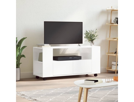 MAISON EXCLUSIVE Mueble de TV madera de ingeniería blanco brillo 102x34,5x43 cm