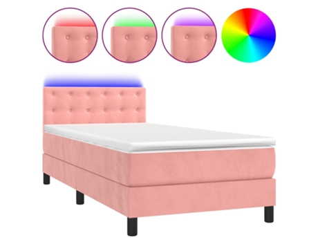 VIDAXL Colchón con somier/LED (Rosa - Terciopelo - 90 x 190 cm)