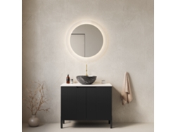 Mueble De Baño Independiente De 76 Cm, Lavabo Negro, Encimera Blanca.