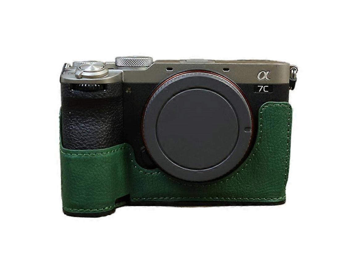 Estuche inferior de piel sintética retro compatible con cámara Sony A7c II/A7cr con ranura para batería Facpoet