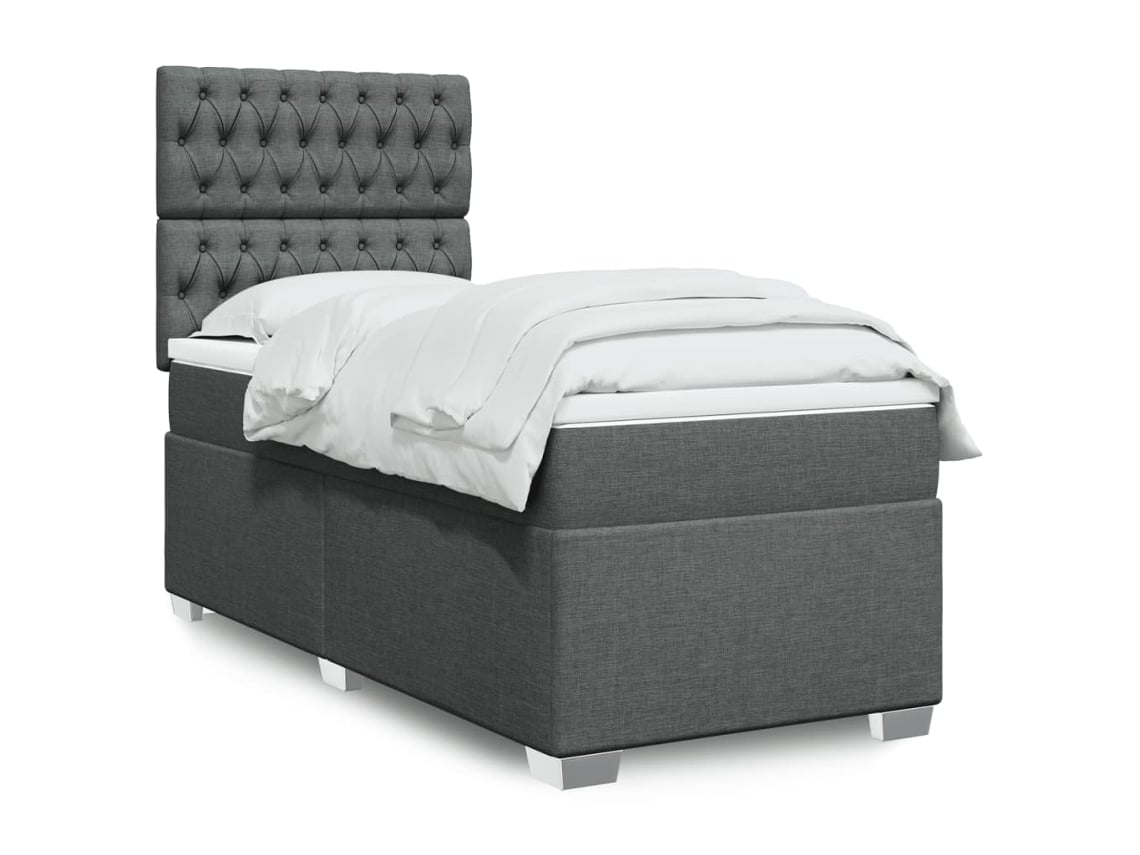 Cama Box Spring Con Colchón Tela Gris Oscuro 100x200 Cm