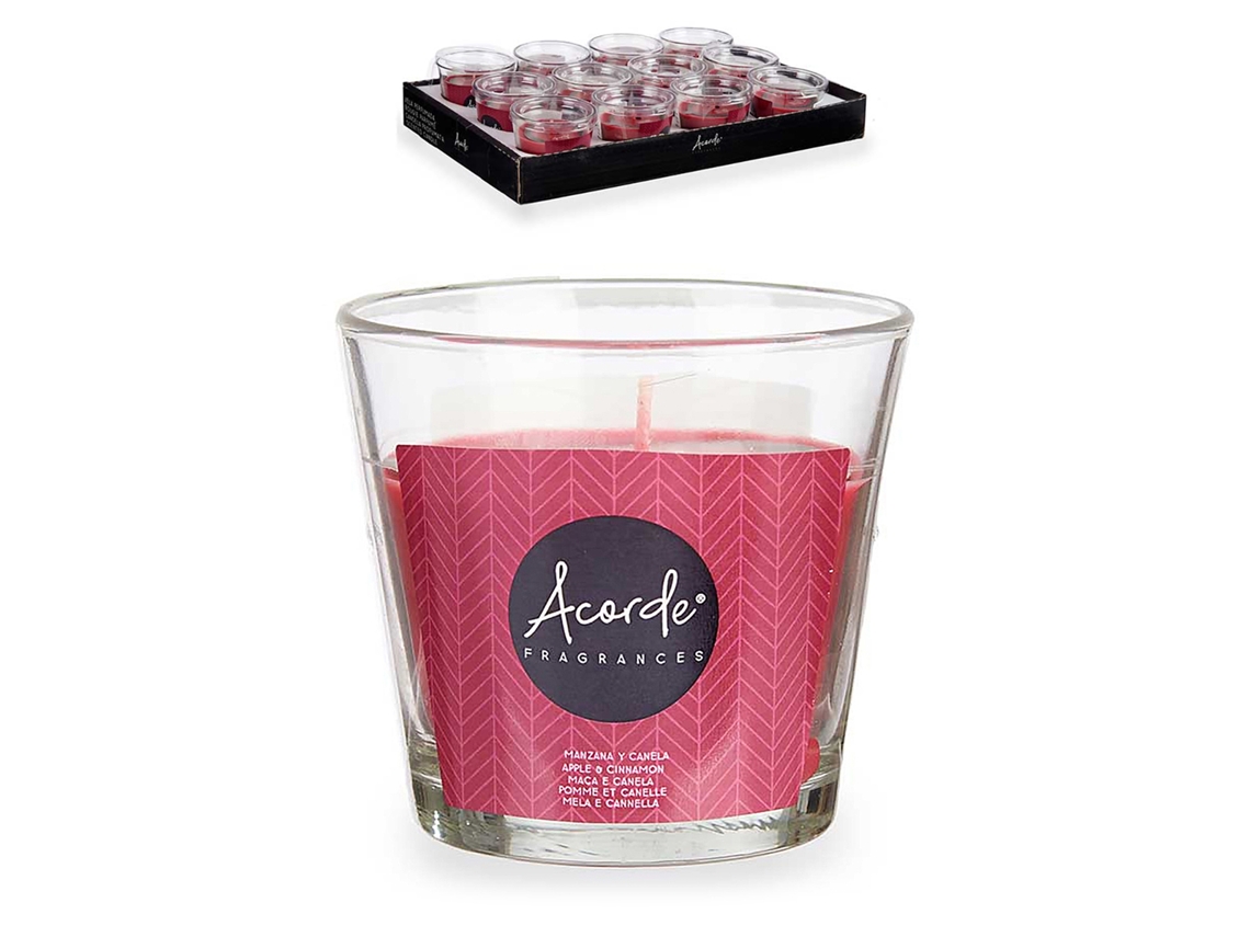 Pack 12 Velas Vaso, Aroma A Manzana Y Canela. Hasta 28h De Duración.