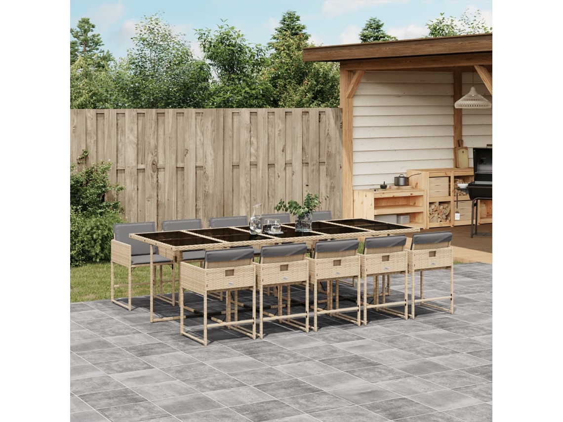 Conjunto de comedor de jardín de 11 piezas con cojines en mimbre beige mixto DKD Home Decor