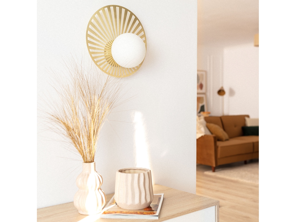 LEDKIA Aplique de Pared de Metal y Cristal Becquer Dorado