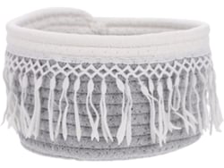 Cesta De Almacenamiento De Cuerda Tejida De Algodón Natural Con Borla Para Libros Juguetes Decoración 20.5*9.5cm