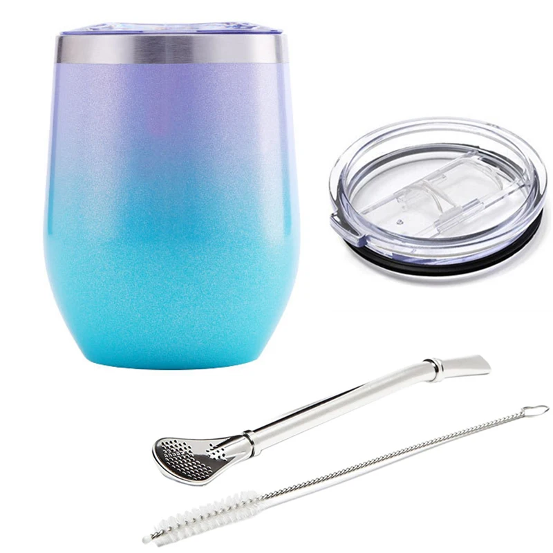 Taza De Té Mate, Taza Isotérmica De Acero Inoxidable Con Tapa Deslizante Y Pajita, 355 Ml (12 Oz).