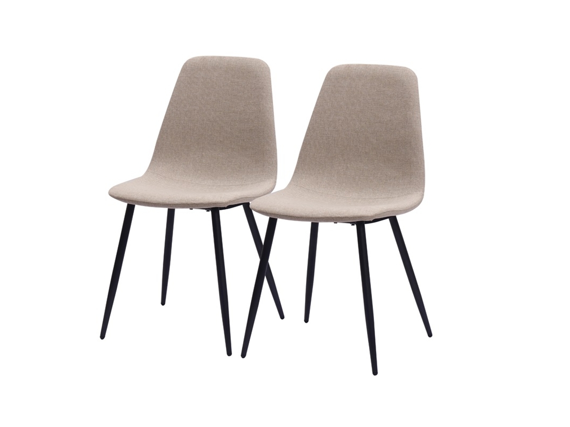 Juego De 2 Sillas De Comedor Minimalistas En Tela Beige Claro Y Metal.