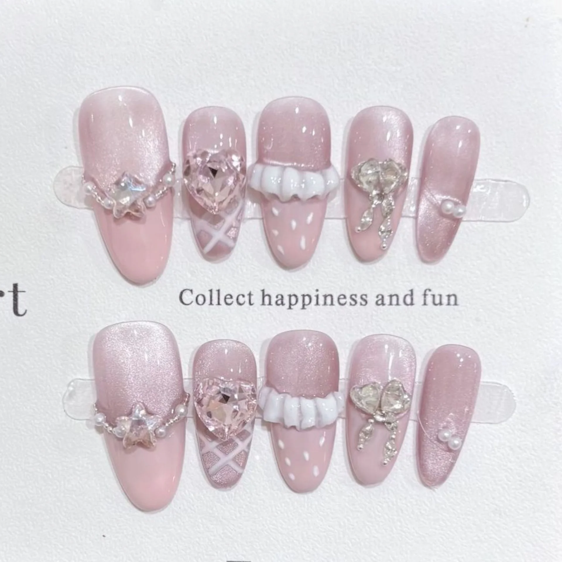 (577-xs) 10 Pegatinas De Uñas Postizas Hechas A Mano Con Diseño De Ojo De Gato, Ovaladas De Longitud Media, Tipo Prensado.