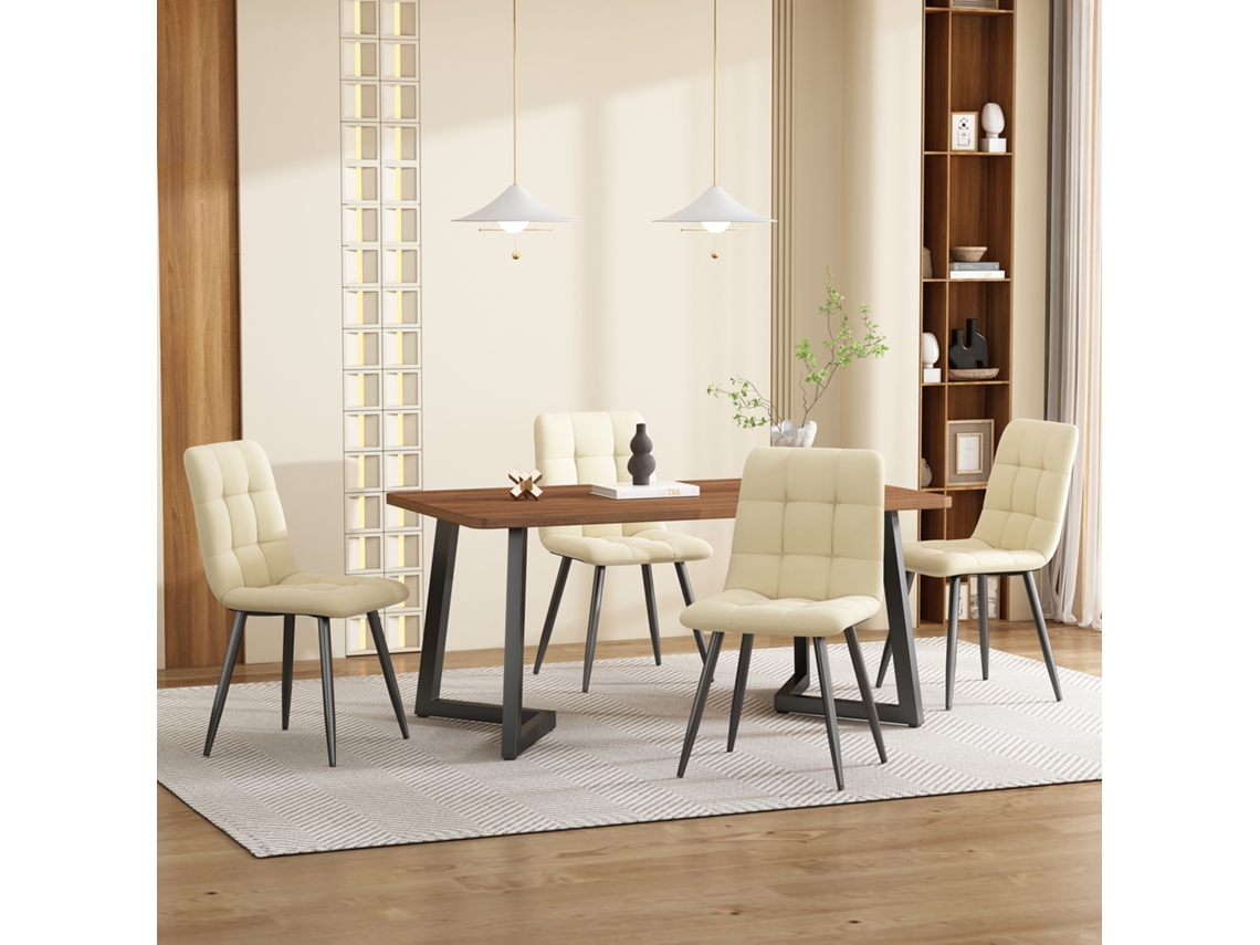 Conjunto Comedor 5 Piezas 117x68 Cm - Mesa Nogal Y 4 Sillas Terciopelo Beige