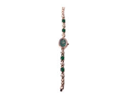 Elegante Reloj De Pulsera De Cuarzo Para Mujer Con Brazalete De Esmeraldas, Resistente Al Agua.