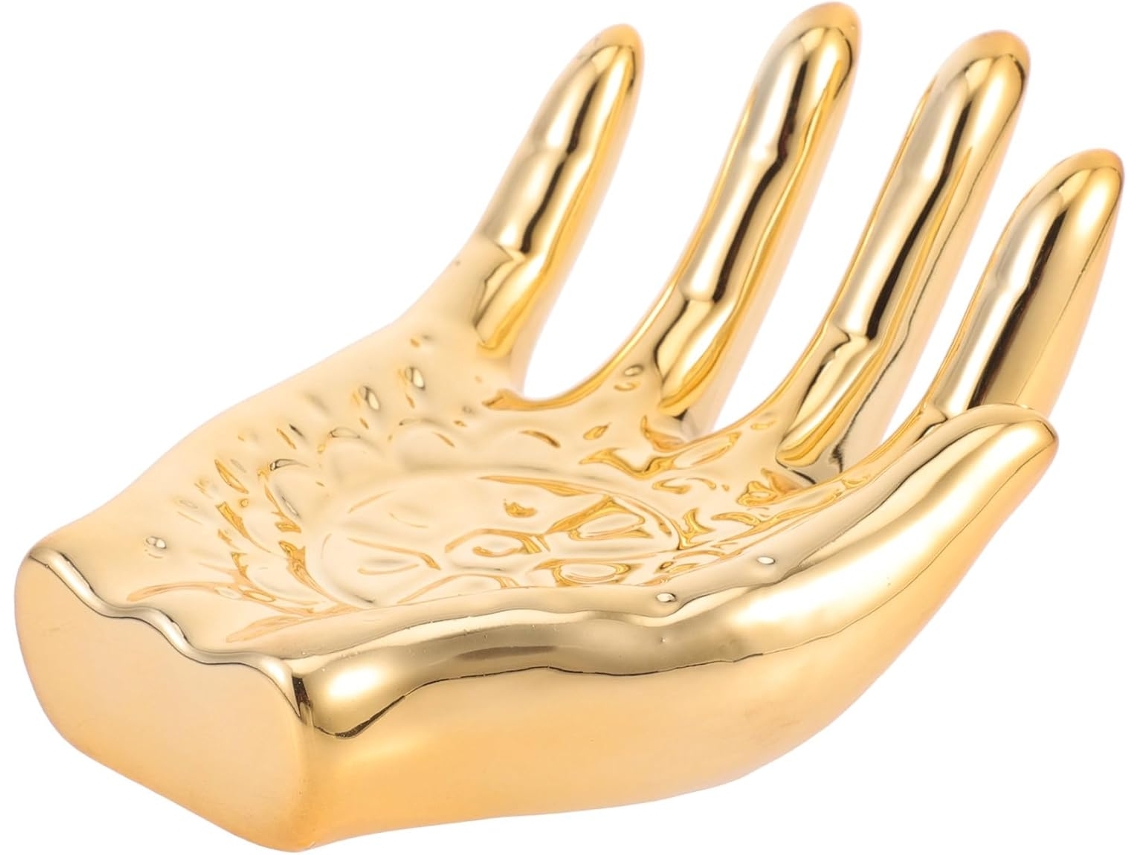Bandeja De Cerámica Para Joyas Con Forma De Mano Dorada, Ideal Para Organizar Anillos Y Collares. Diseño Elegante.