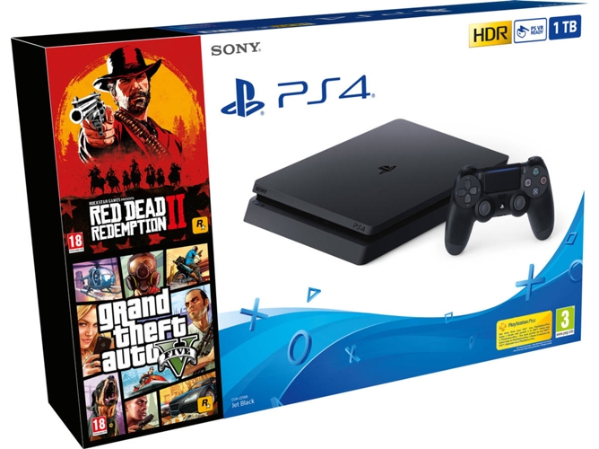 Consola PS4 Slim + Red Dead Redemption 2 + GTA V (1 TB)