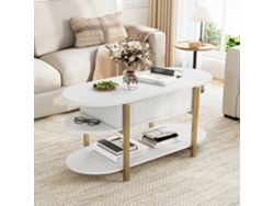 Mesa De Centro Elevable, 106×44×50 Cm, Blanca Moderna, Con Compartimento Central Oculto, 3 Estanterías, Para Salón, Multifuncional