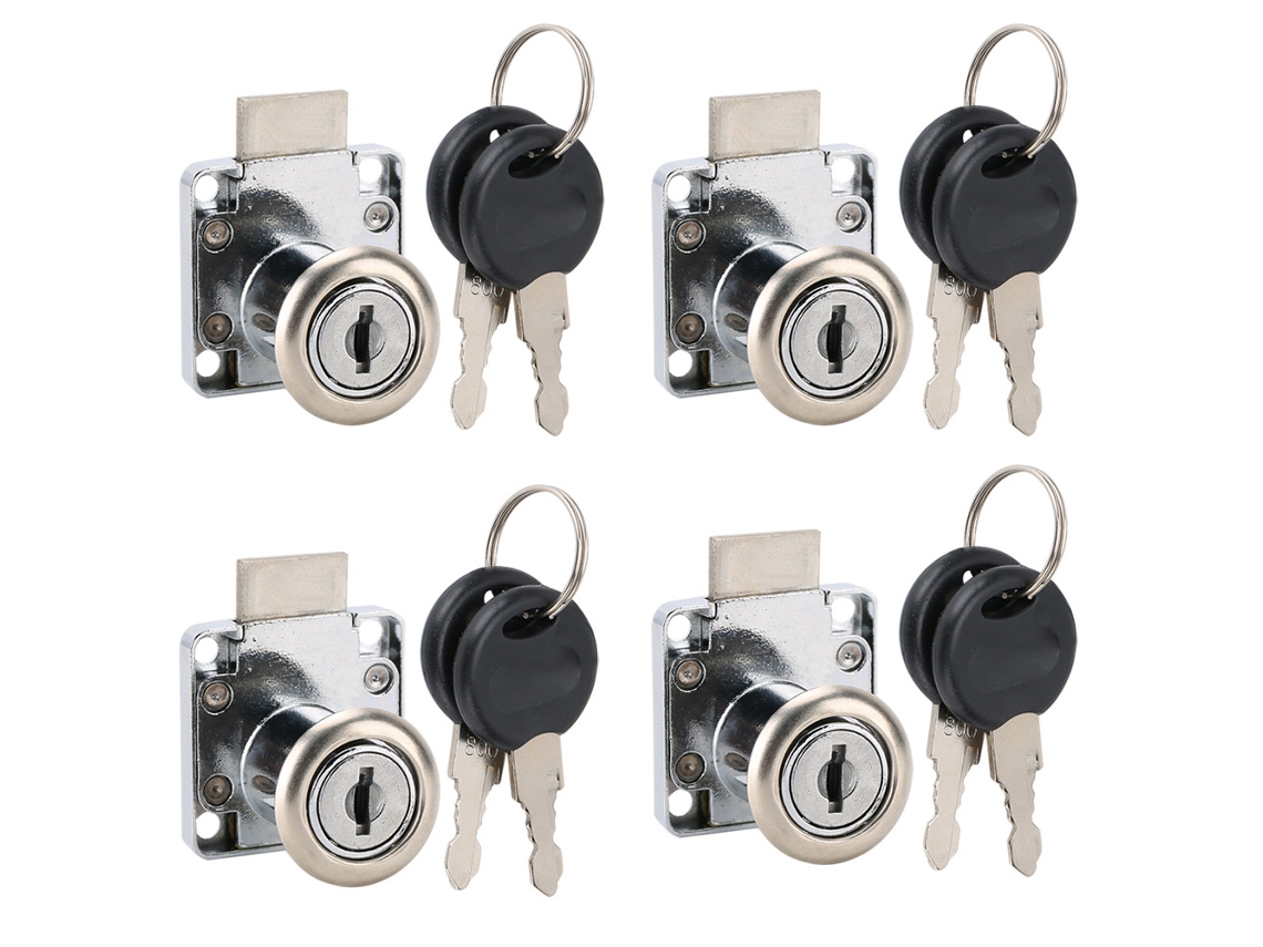 Cerradura Con Llave Para Cajones De Escritorio, Armario, Joyero Y Buzón. Acero Inoxidable Resistente A La Corrosión. 4 Unidades.