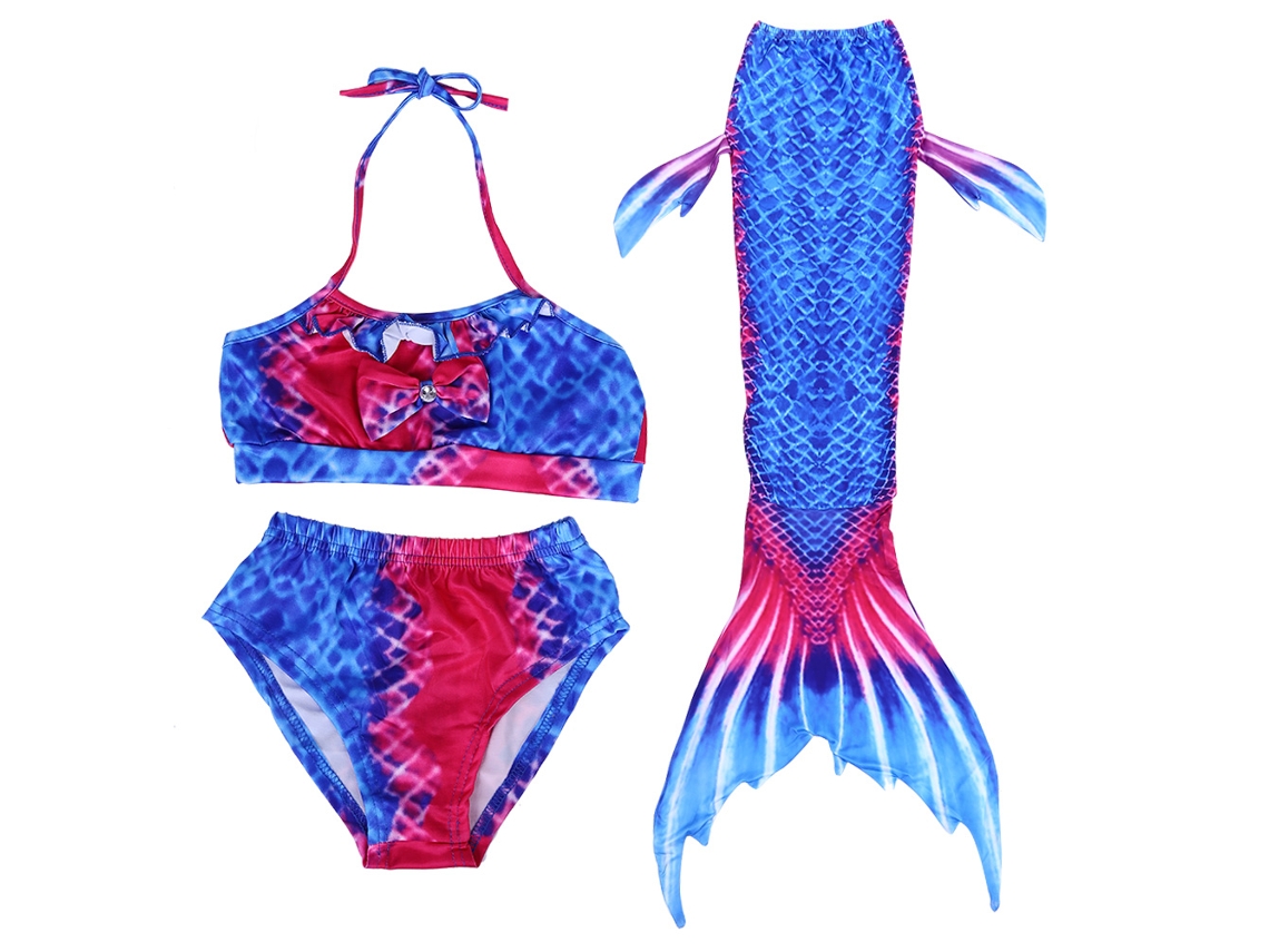 Traje de baño de tres piezas con cola de pez para niña, talla 140