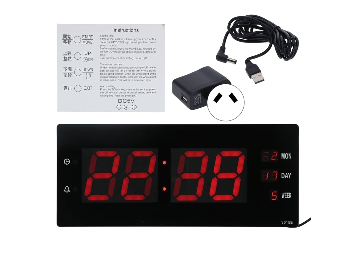 Reloj De Pared Electrónico Led Con Calendario Y Luz Nocturna Para El Hogar, La Oficina Y El Laboratorio - Enchufe Australiano