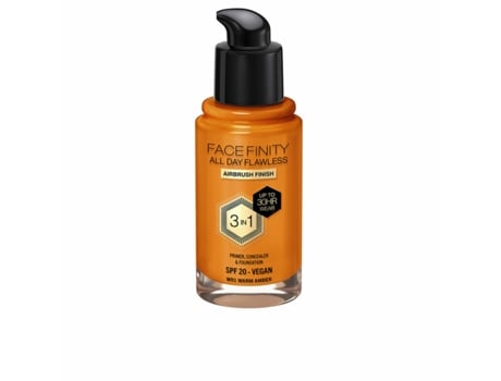 Base de Maquillaje Cremosa Max Factor Face Finity All Day Flawless 3 en 1 Spf 20 Nº W91 Warm amber 30 ml