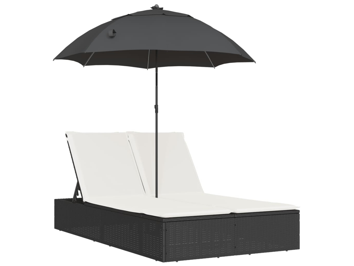 Tumbona doble con cojines y sombrilla de mimbre negra EXCLUSIVA MAISON