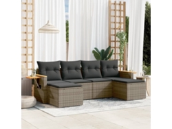 Conjunto de sofá de jardín de 6 piezas con cojines de mimbre gris, Dkd Home Decor