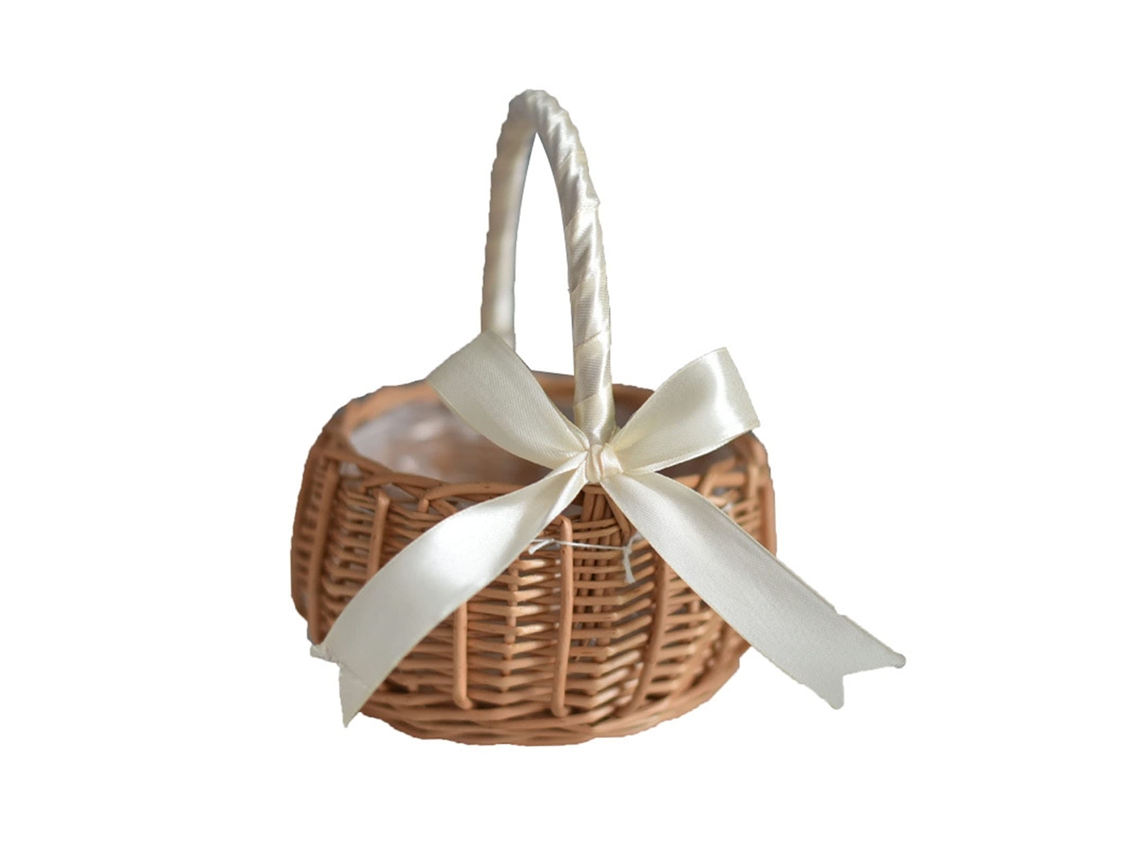 Cesta de almacenamiento tejida con asa, cesta para niña de las flores, cesta de mimbre con cinta, cesta de regalo de Pascua