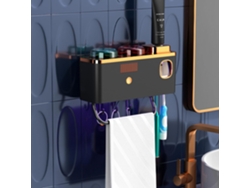 Portacepillos de dientes inteligente de pared con carga solar, 2 tazas y toallero negro Aeuzwr
