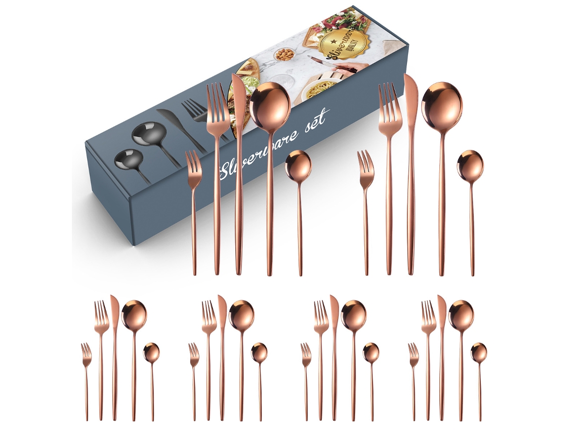 Conjunto de Talheres de Aço Inoxidável 30 Peças-Rose Gold GERTIZ