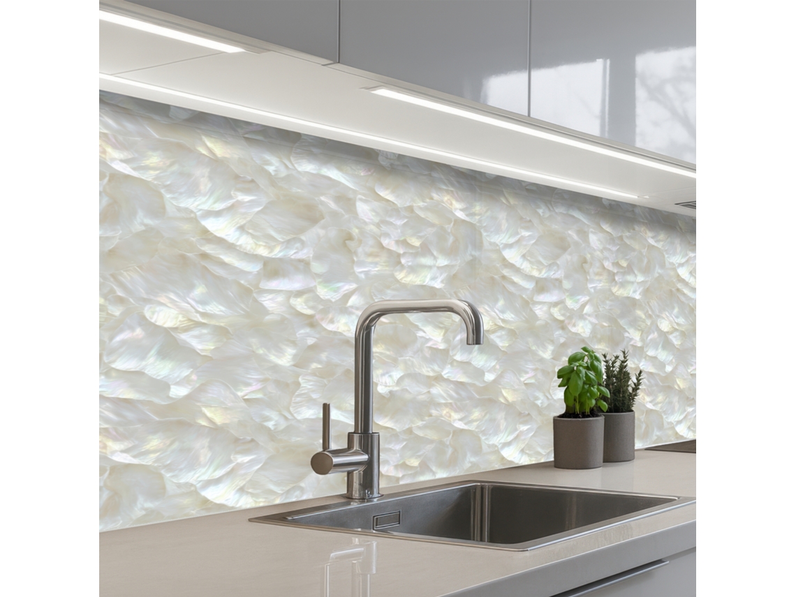 Salpicaderos De Cocina Perla Brillo - Blanco - Concha 150x60 Cm