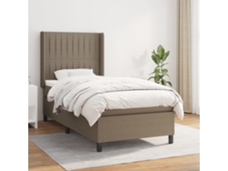 Cama Box Spring Con Colchón Tela Gris Taupe 90x200 Cm