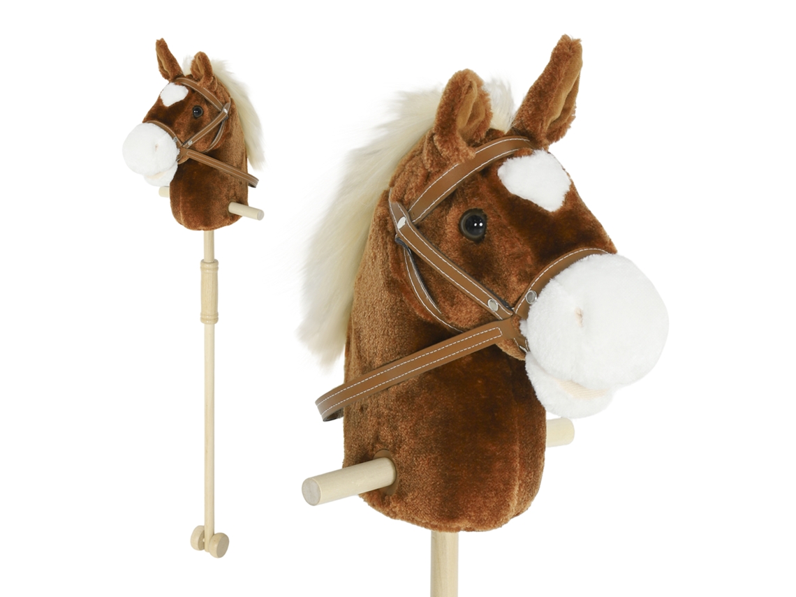 Cabeça Cavalo Vara Madeira Brinquedo Som Rodas 95cm Marrom