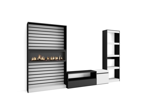 Muebles de Salón para TV 320x186x35cm Chimenea eléctrica Blanco y negro