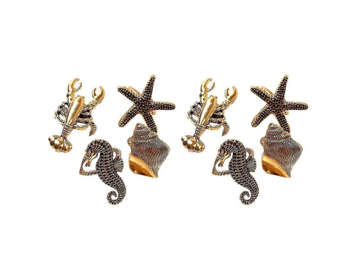 2026-8pcs Anillos Servilletas Marinos Estrella De Mar Caballo De Mar Caracol Metal Oro Para Bodas Fiestas