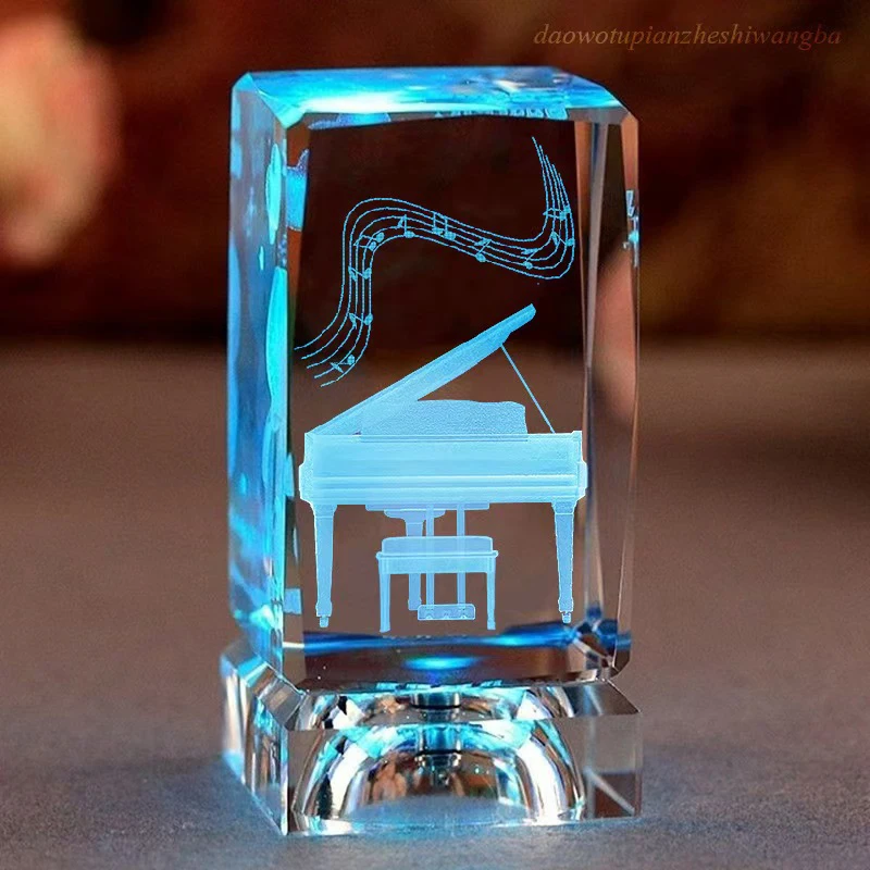 Estatua De Instrumento Musical De Cristal En 3d (con Base Led), Ideal Para Amantes De La Música Y Decoración Del Hogar.